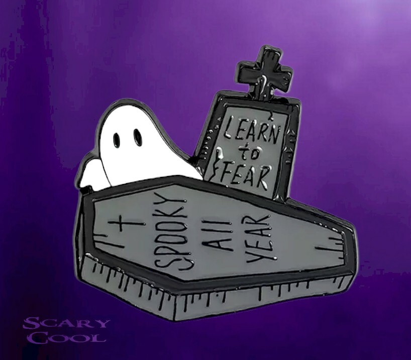 New Ghost Spooky All Year Learn To Fear Grave Yard Halloween Punk Brooch Pin