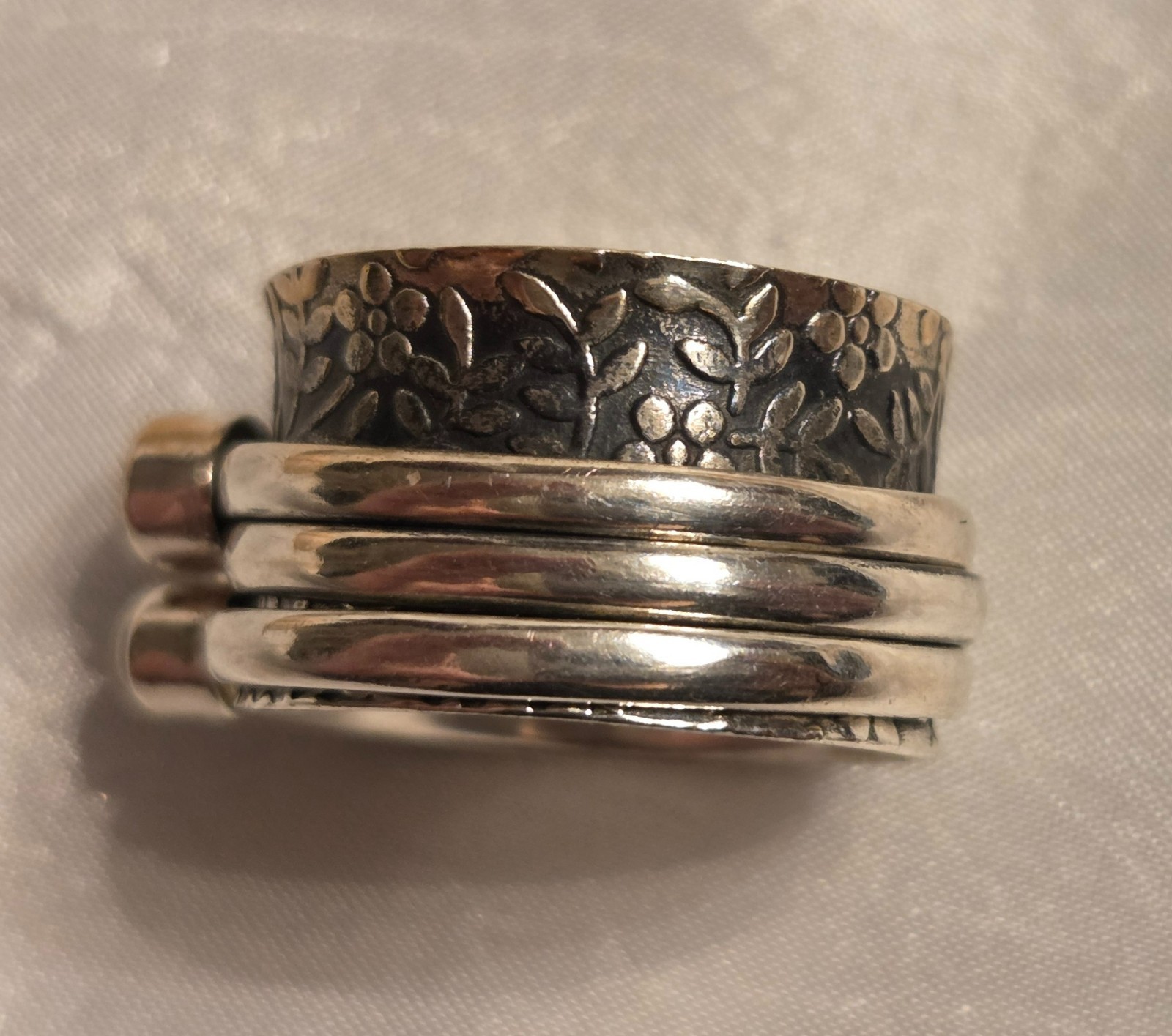 Fun Sterling Silver Spinner Ring with Larimar, Blue Topaz, and White Moonstone