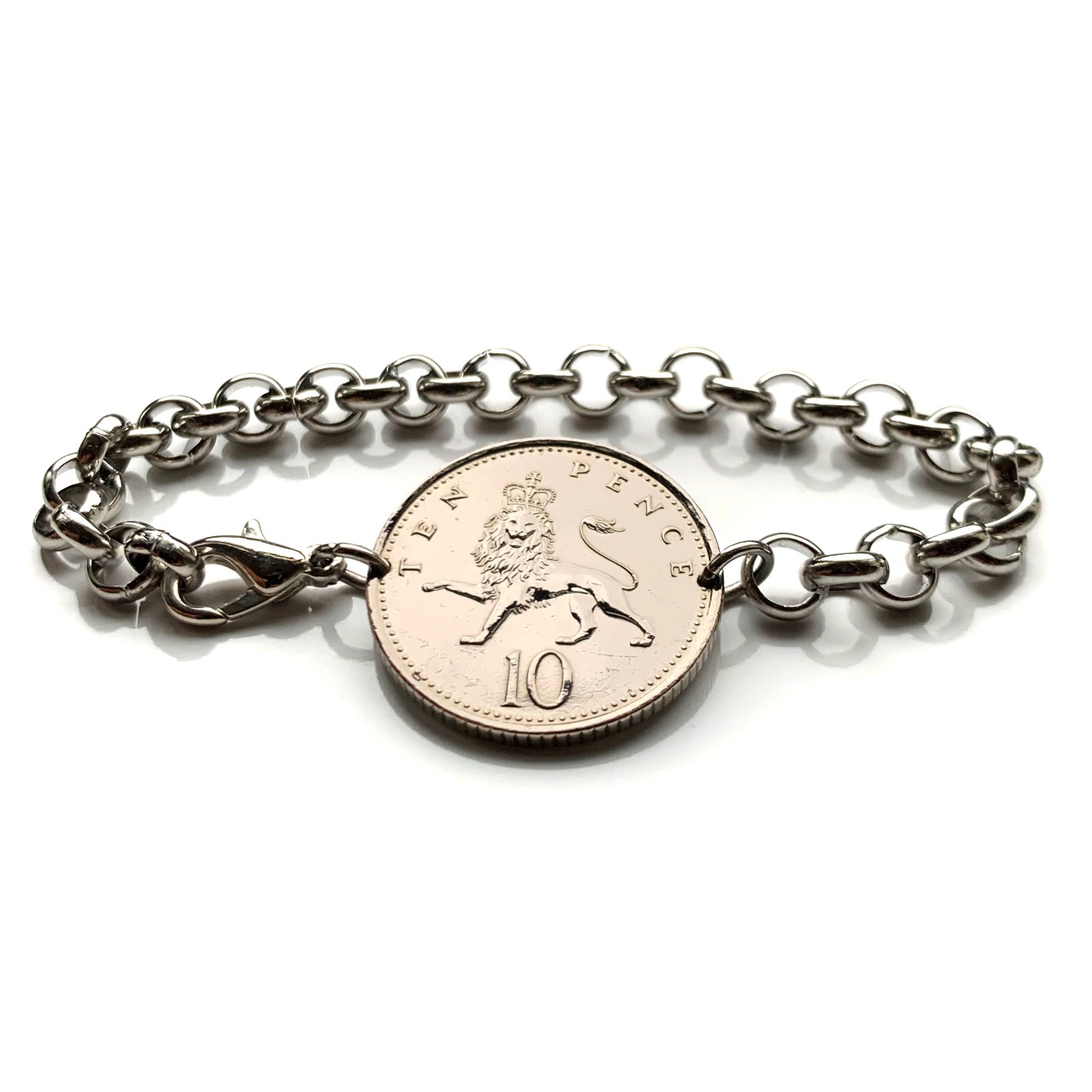 1992 England United Kingdom 10 Pence coin bracelet English lion London b000166