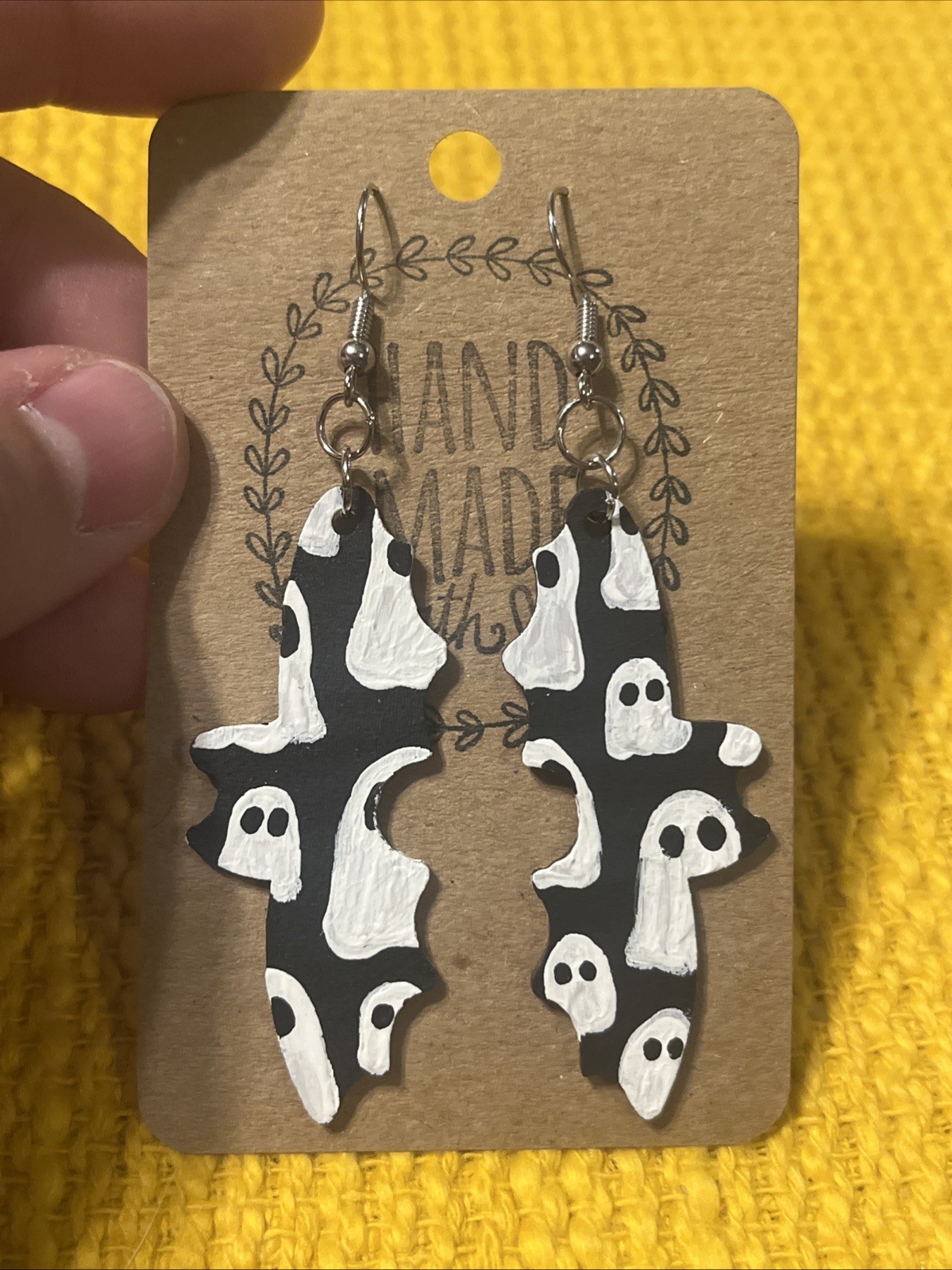 Ghost Bat Earrings NEW Hand Painted
