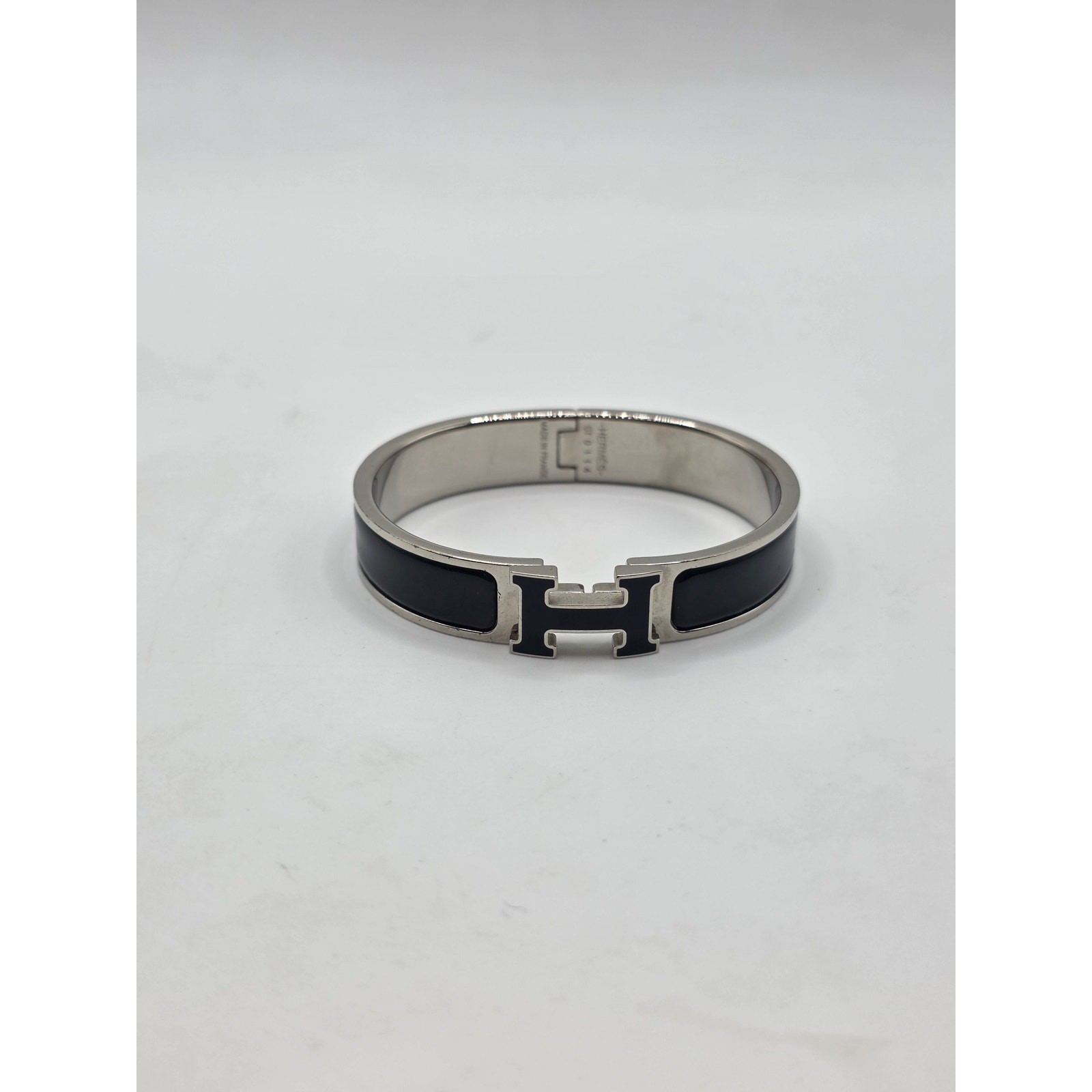 Hermes Black Enamel Palladium Plated Clic-H Narrow PM Bracelet