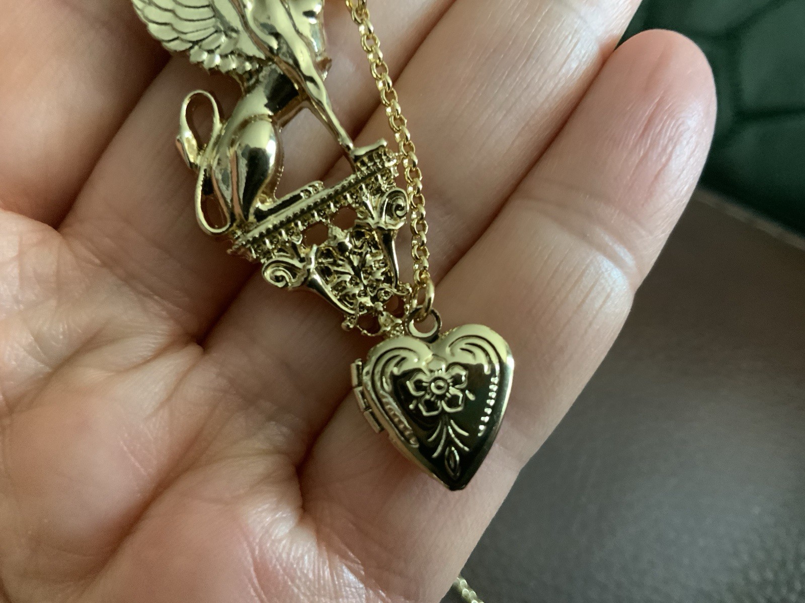 Medieval Earrings Wings Griffin Cherub Heart Antique VTG Gold Victorian Museum