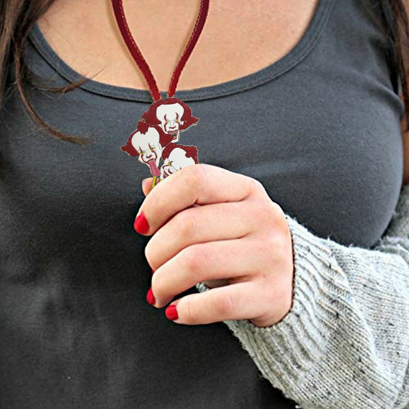 Creepy Bouquet of Clown Head Balloons Horror Movie – Enamel Pendant Necklace