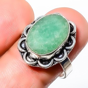Emerald (Lab-Created) Gemstone 925 Silver Plated Ring s.8 TR7508-409