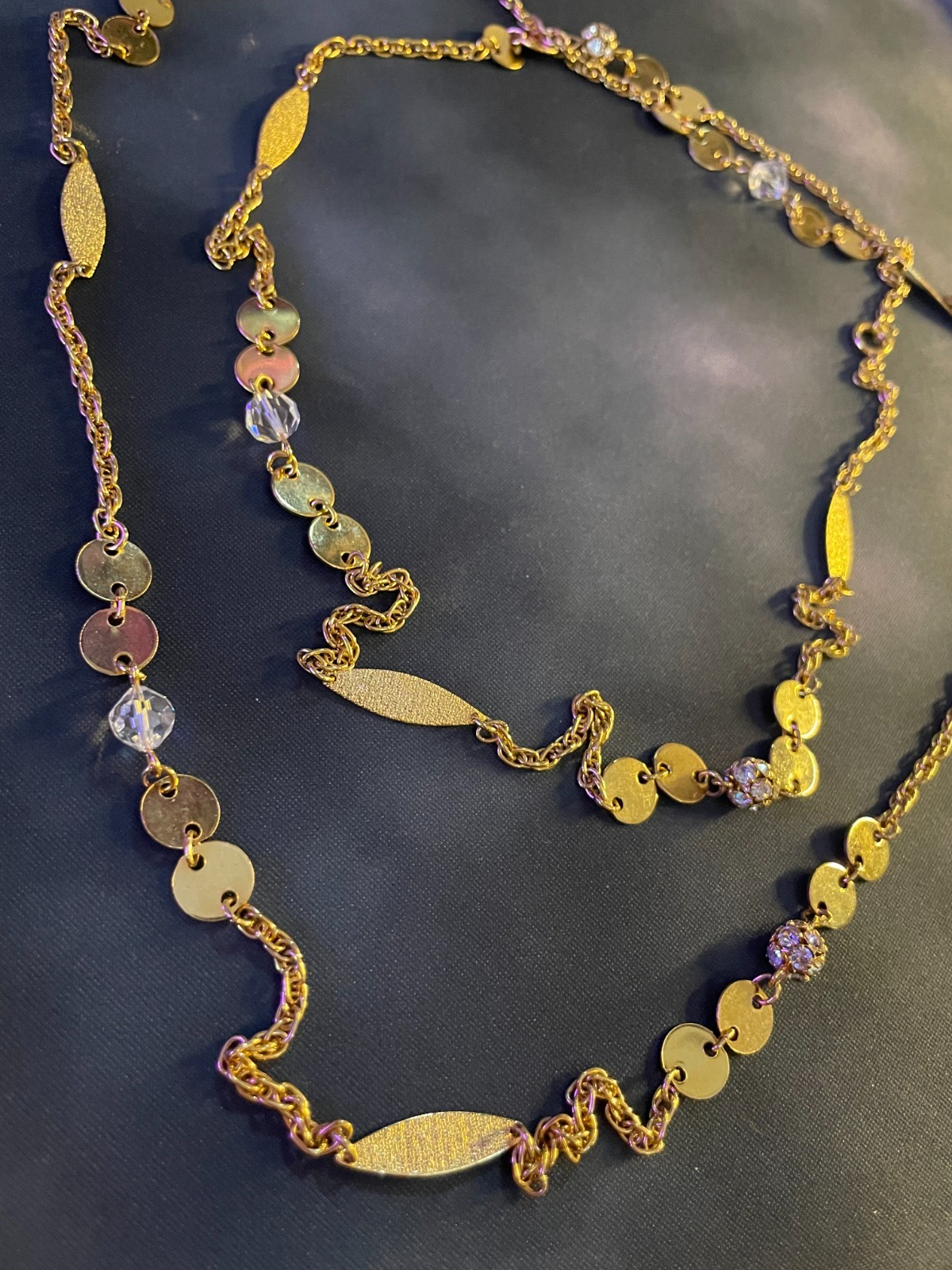 Vintage Gold Plated Multi-chain Necklace w/ Iridescent Glass Beads and Studs