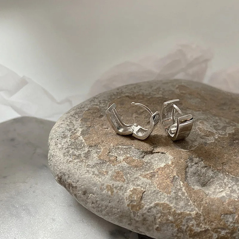 925 Sterling Silver Smooth Square Hoop Earrings Minimal Modern Women Jewelry