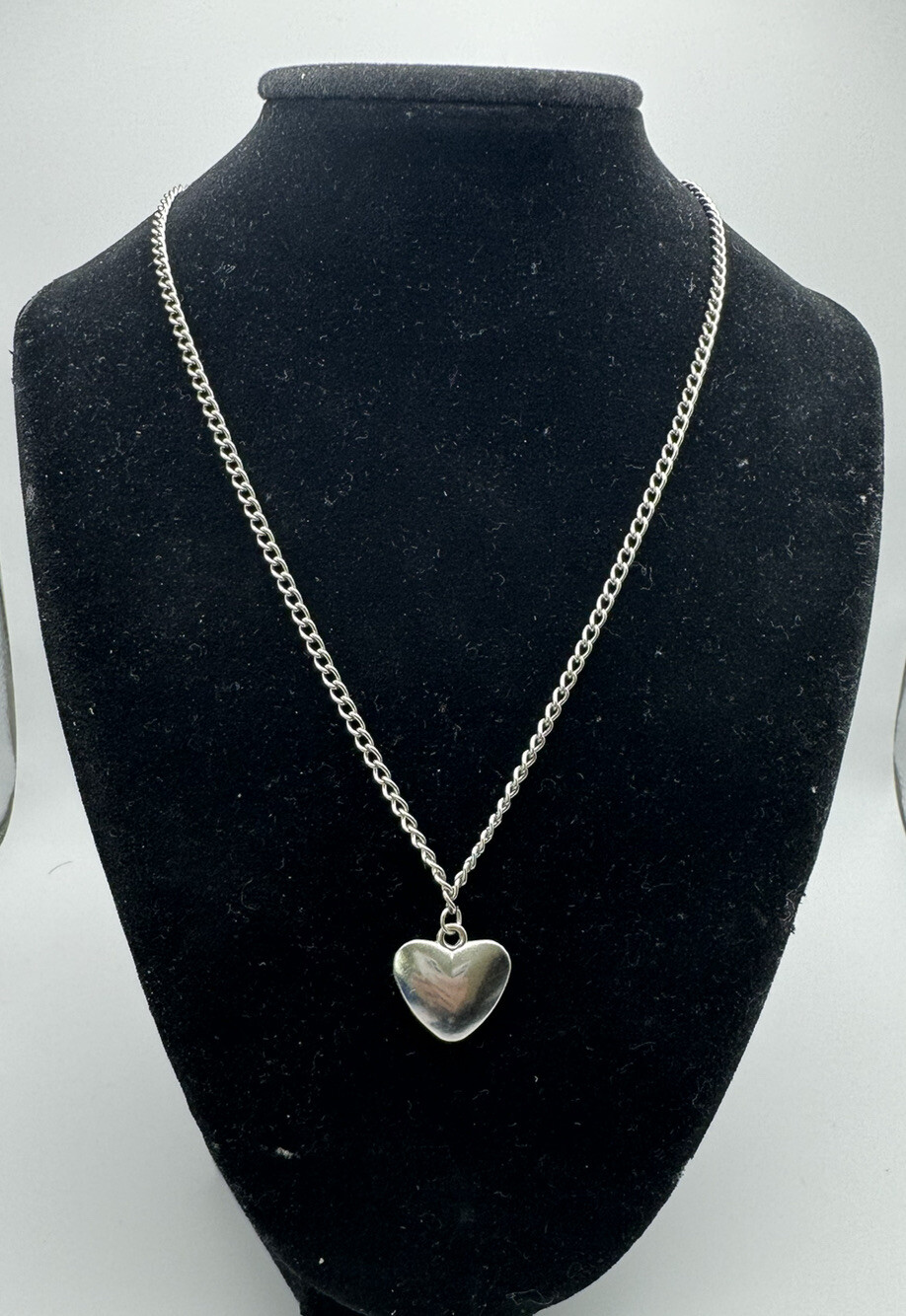 Silver Tone Unisex Polished Puffy Heart Pendant Necklace Lobster Hook 18-20”