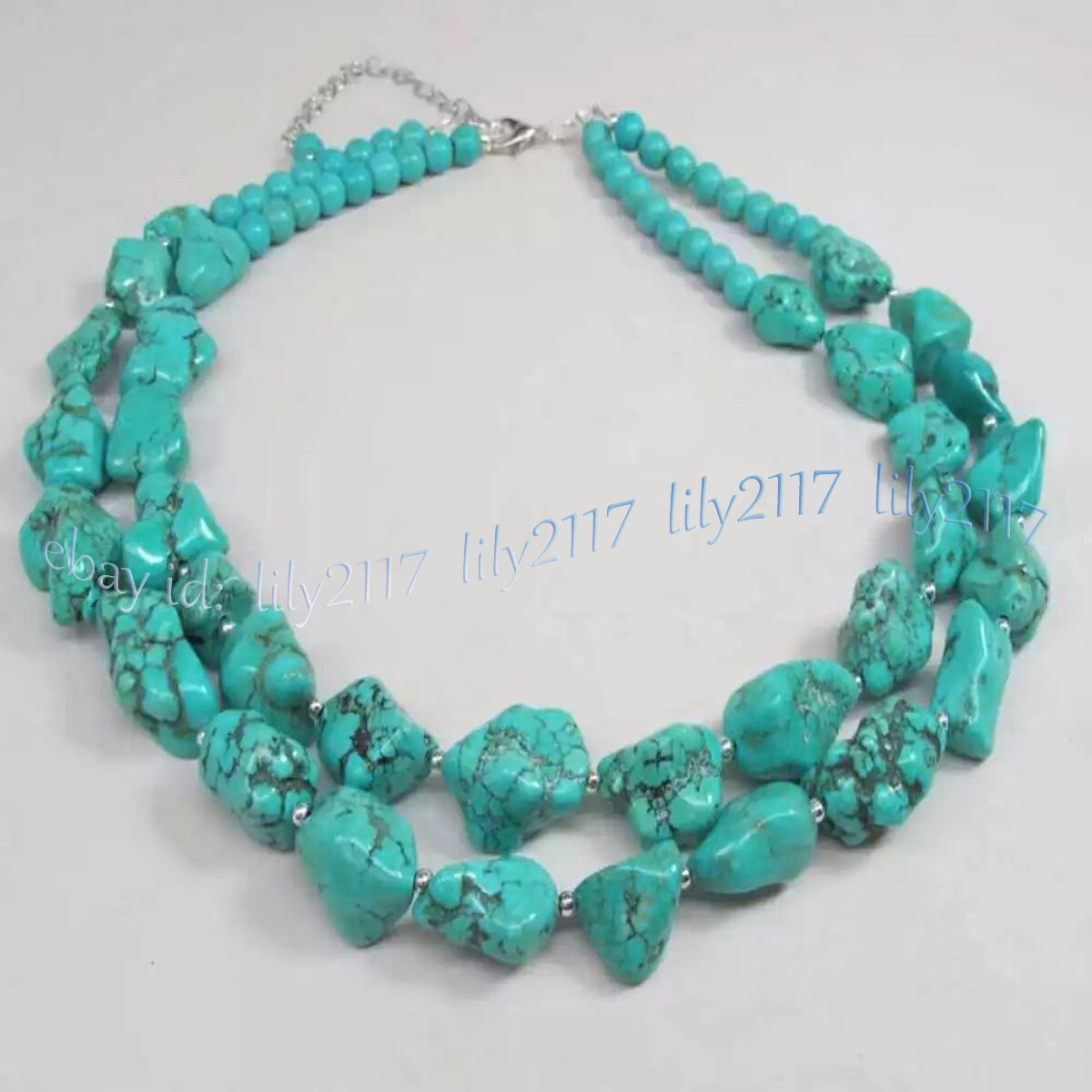 2 Strands Natural Turquoise Chunky Nugget Irregular Gems Necklace Earrings Set
