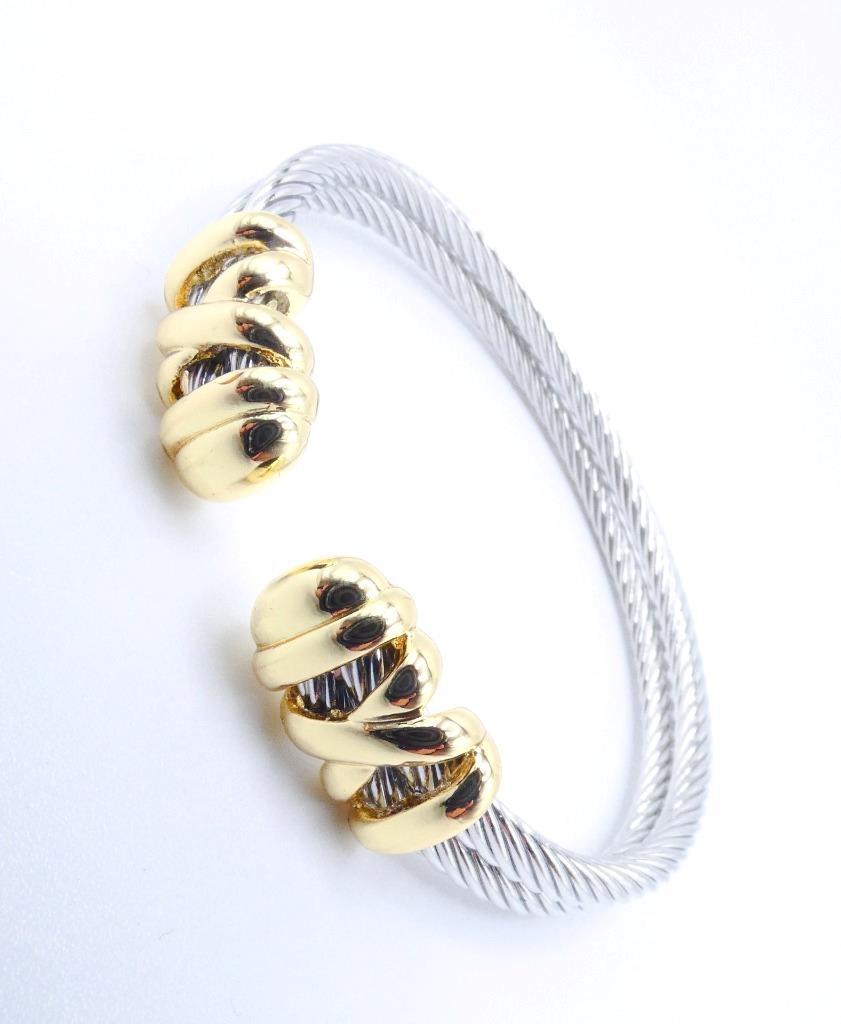LUXURIOUS 18kt Gold Plated Crisscross X End Tips Double Cable Cuff Bracelet