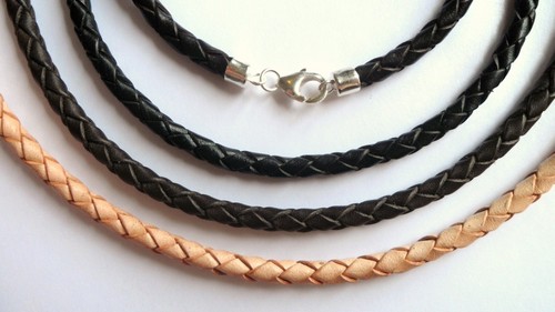 4mm braided leather sterling silver necklace black brown natural u pick length