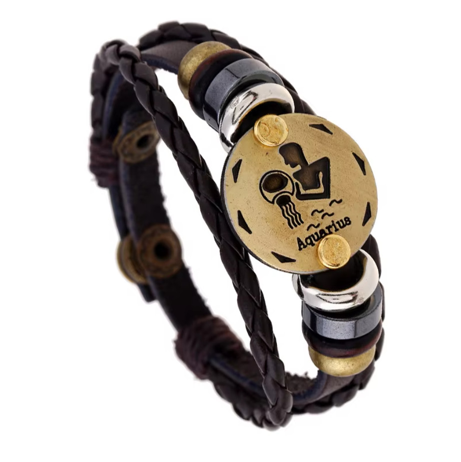 High Quality Braided Leather Zodiac Bracelet – All 12 Astrology Signs