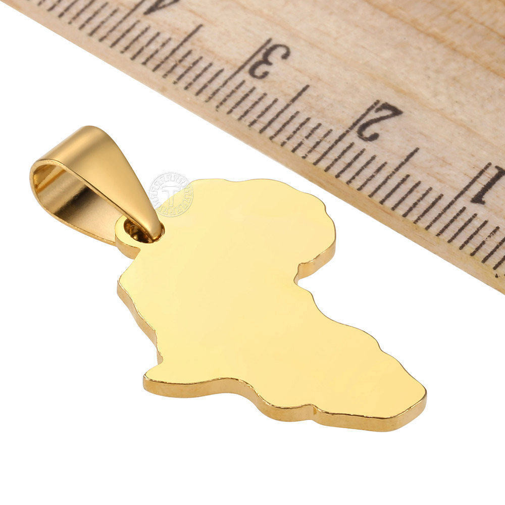 Gold Plated Stainless Steel Africa Continent Map Pendant Necklace Box Link Chain
