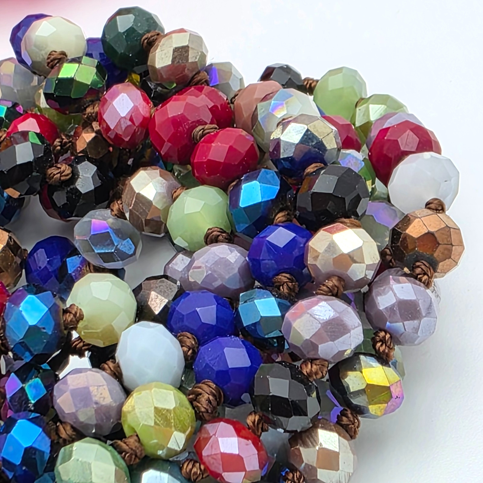 58″ Multicolor Faceted Crystal Beaded Necklace Endless No Clasp 8mm Rondelle