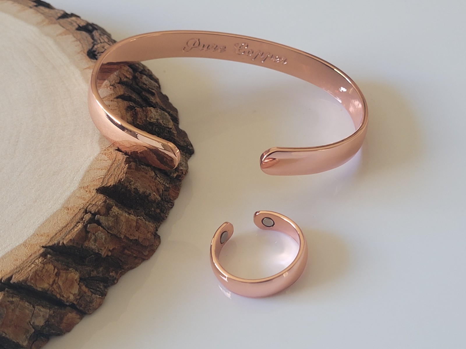 Pure Copper Magnetic Bracelet Ring Set – Arthritis Pain Therapy Dome Cuff Ring