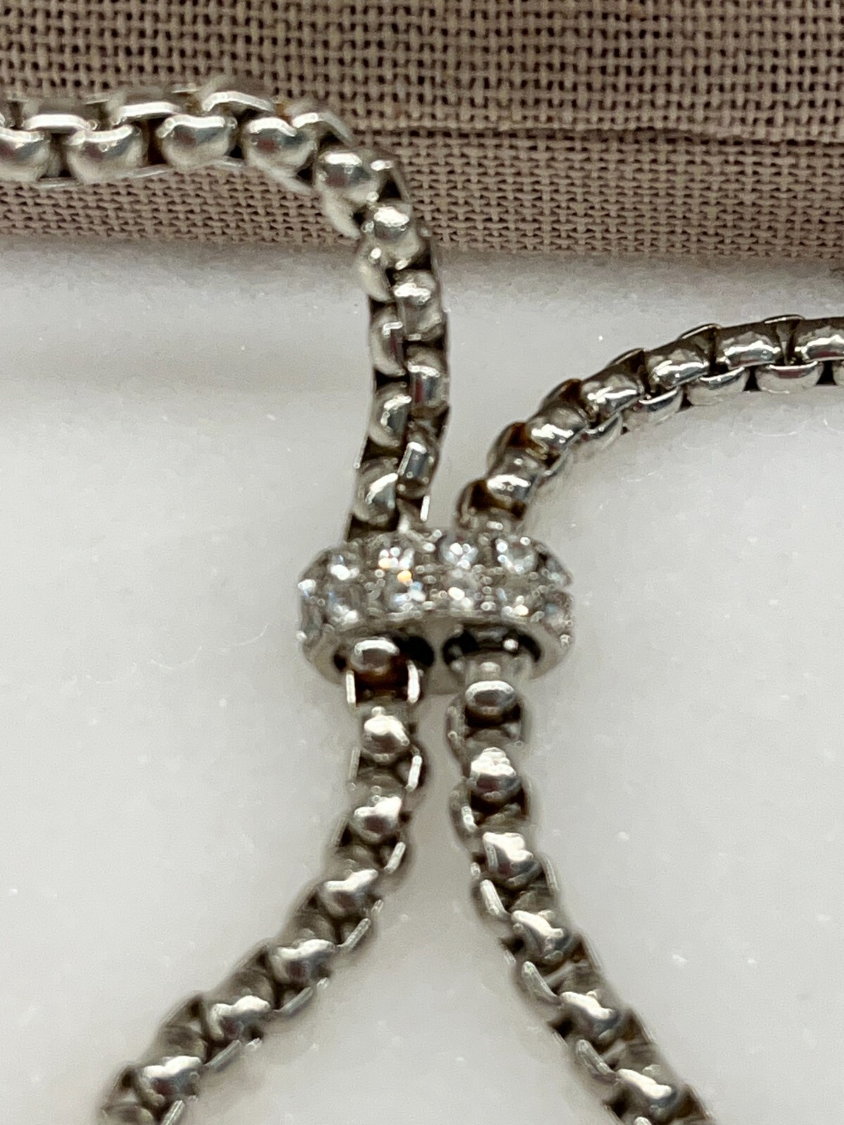Silver Tone Tassle 19″ Necklace with Rhinestones
