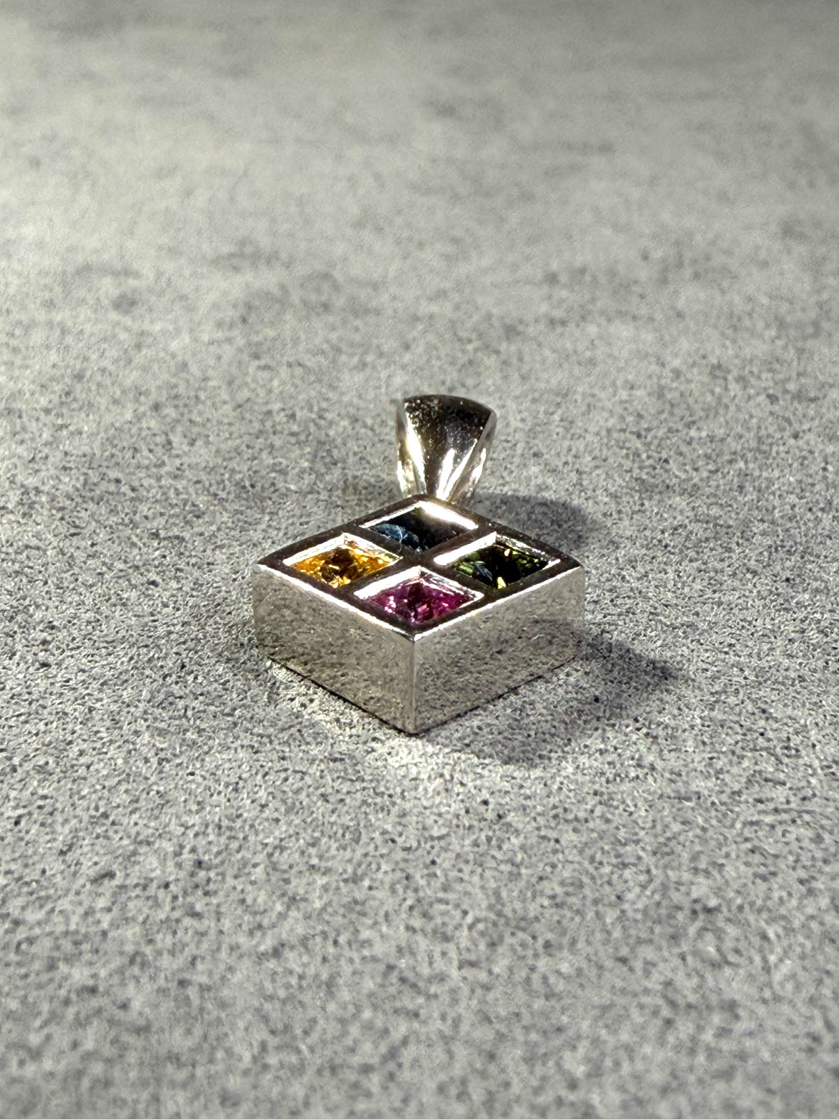 950 Platinum Multi Color .80ctw Blue Green Yellow Pink Sapphire Pendant