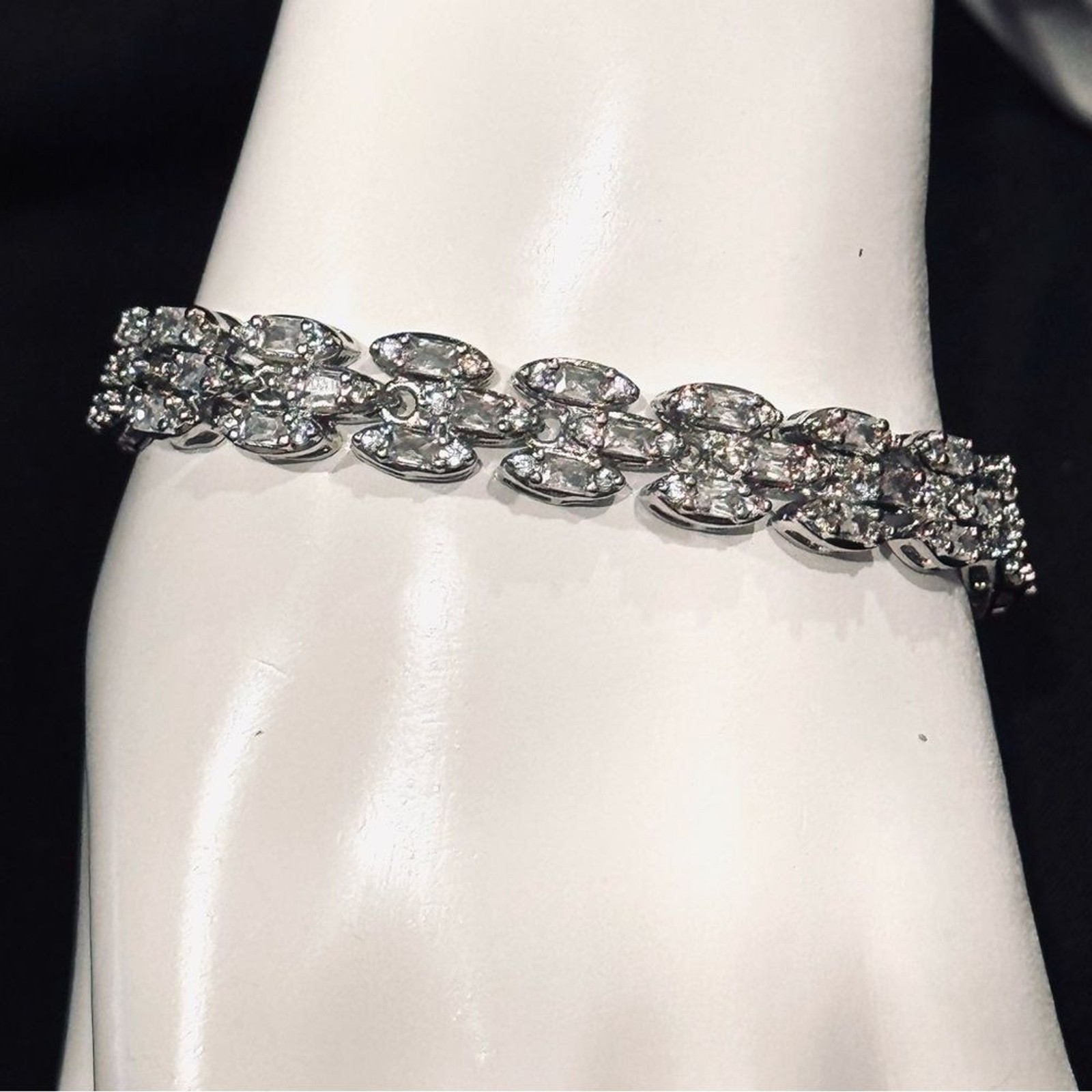 Boutique VVS CZ SS Plated Stainless Steel Marquise Link Tennis Bracelet 5.75in
