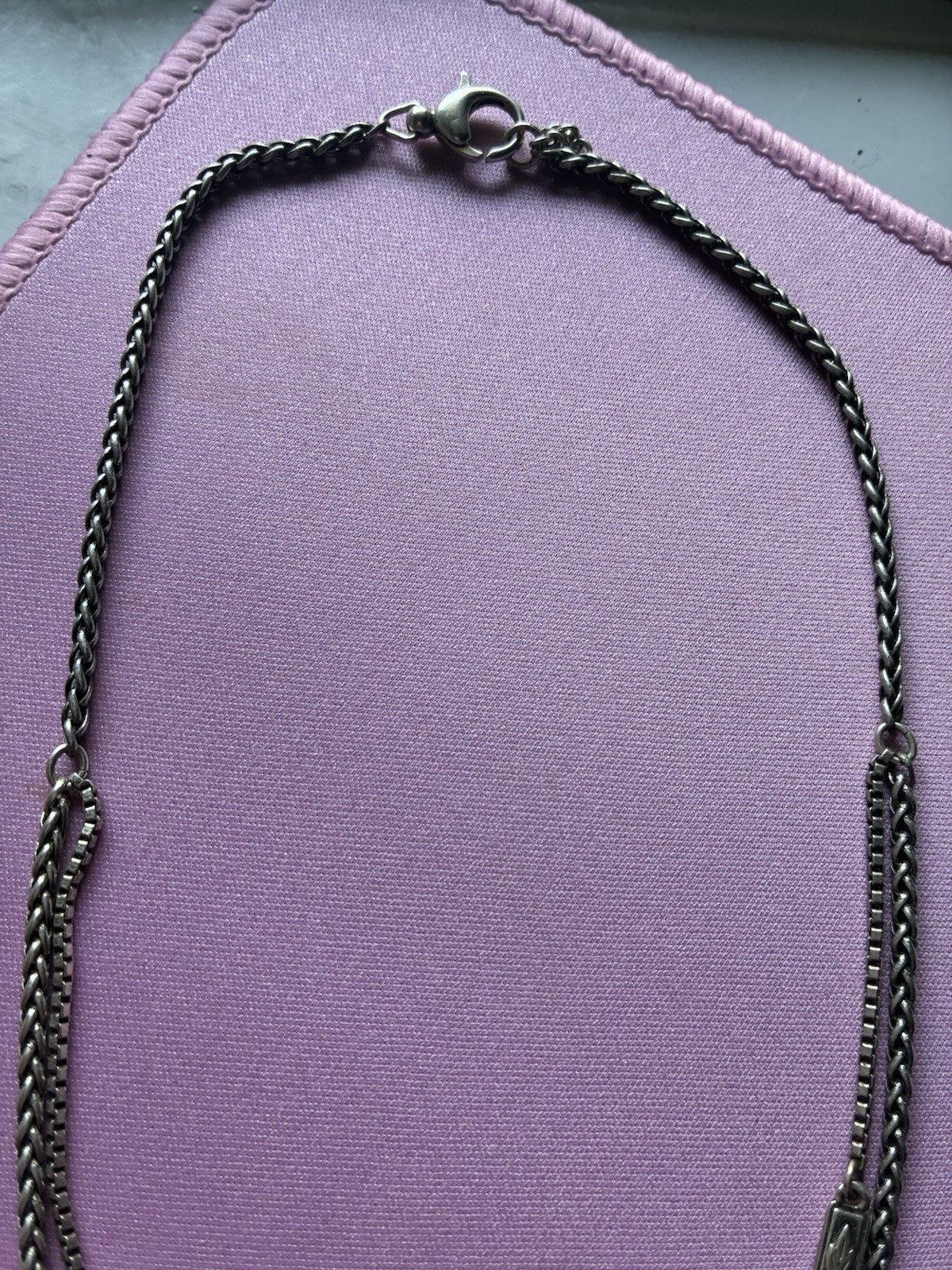 Fossil Silver-Tone Double Strand Layered Chain Necklace Asym Charm Signed