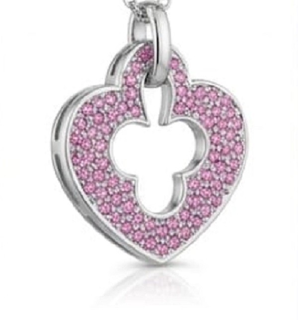 4ct Round Simulated Pink Sapphire Heart Spade Halo Pendant White Gold Plated