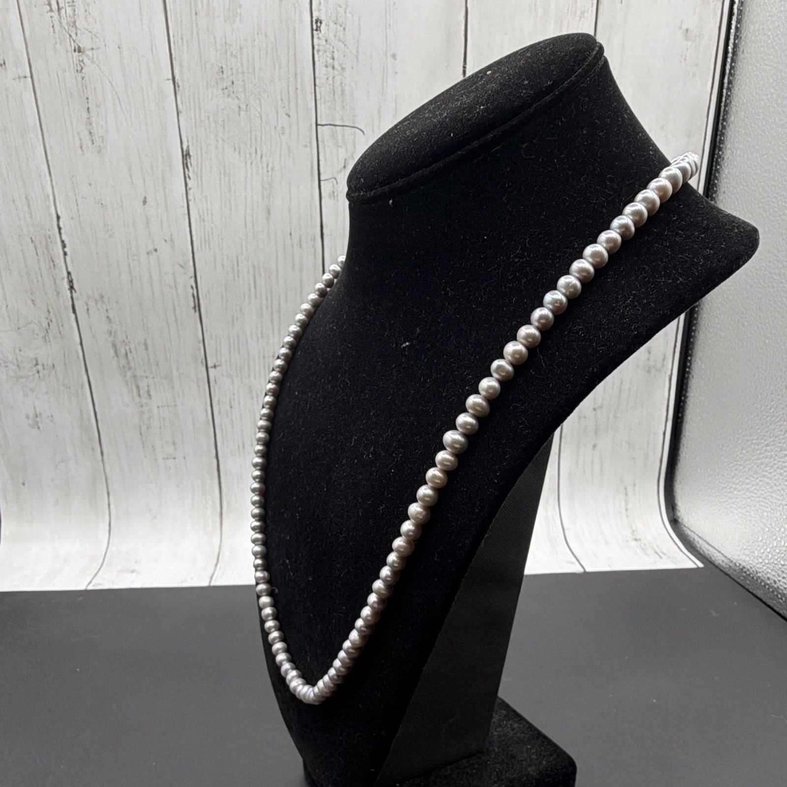 24” 6mm-6.5mm Double Knotted AA+ Grade Silver Gray Freshwater Pearl Necklace