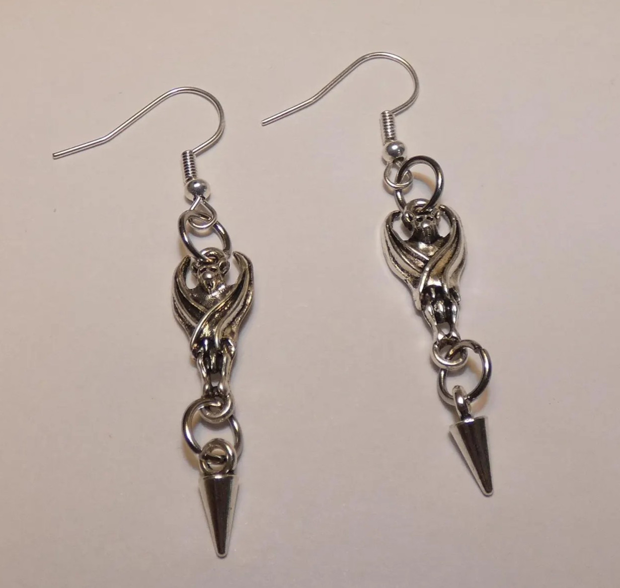 Sleeping Bat & Spike Dangle Drop Earrings Women Lobes Goth Alternative Boho Punk