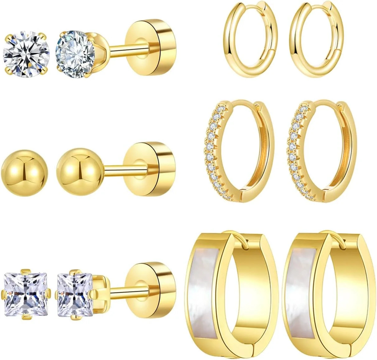 Silver Gold Plated Surgical Steel Flat Back Earrings for Women Hypoallergenic 14