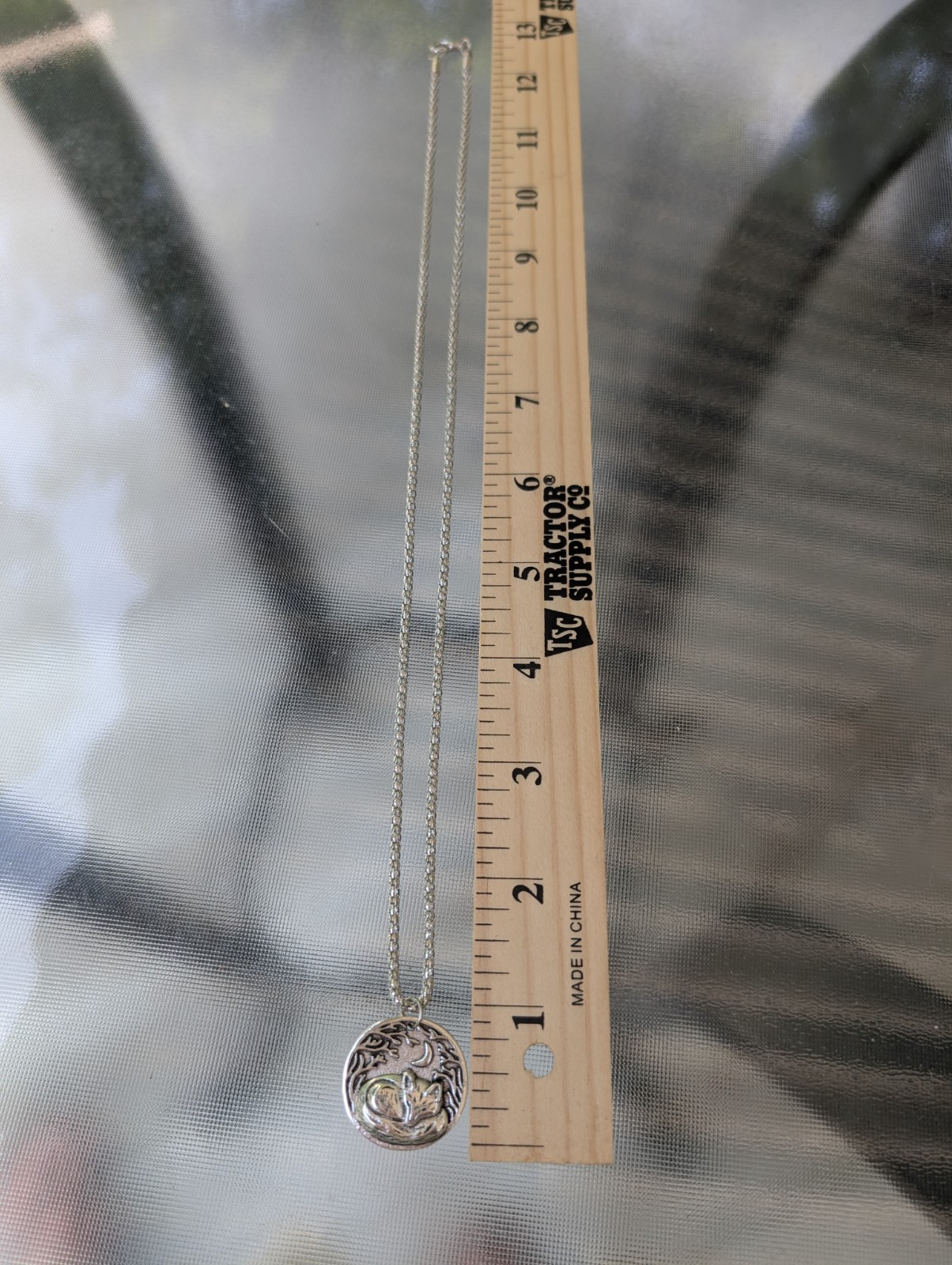 Fox & Moon Forest Round Talisman Metal Pendant 0.8″ Adjustable Necklace 24″ X2