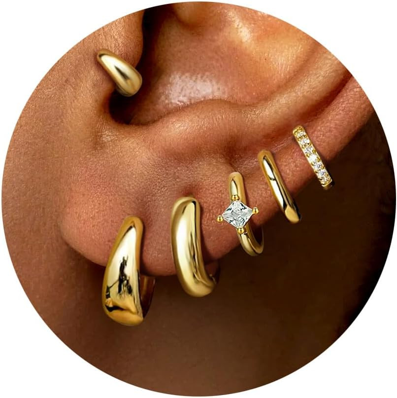 6 Pairs Gold Hoop Earrings Set for Women Trendy Chunky Huggie Dainty Earring Jew