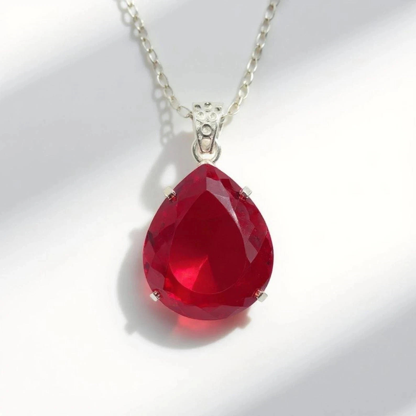 Certified 37.25 Ct Natural Red Red Ruby 925 Solid Silver Pendant Loose Gemstone