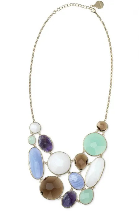 STELLA & DOT SERENITY FACETED GEMSTONE NECKLACE Amethyst Aqua Blue Lace Agate
