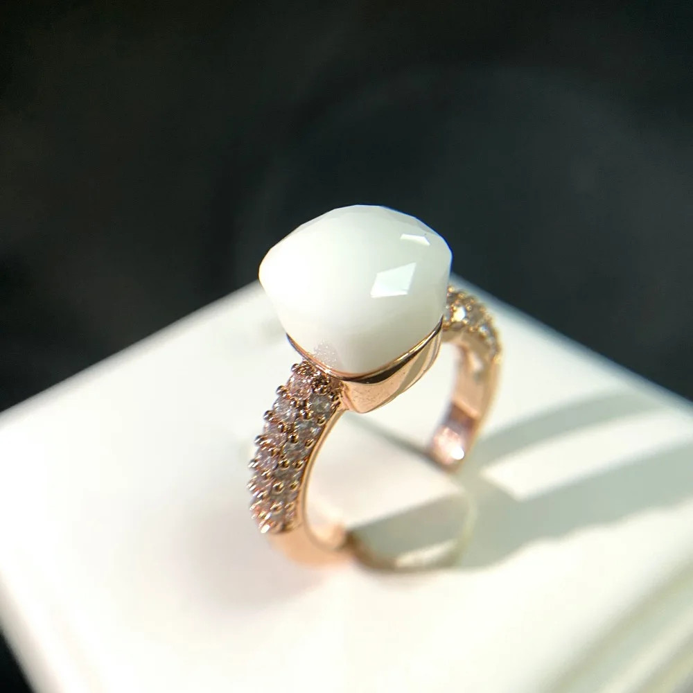 Cocktail Ring Square Zircon Crystal 10mm Gold Plated Colorful Stone Jewelry