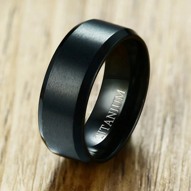 8MM Black Plating Titanium Steel Band Men’s Matte Finished Ring Wedding Sz 7-12