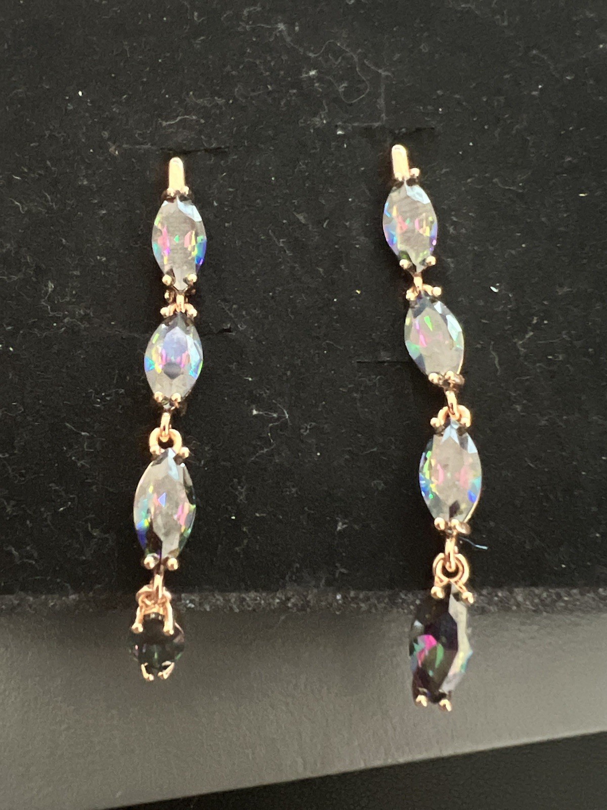 14k Rolled 585 Rose Gold Plated Mystical Topaz English Lock Dangle Earrings