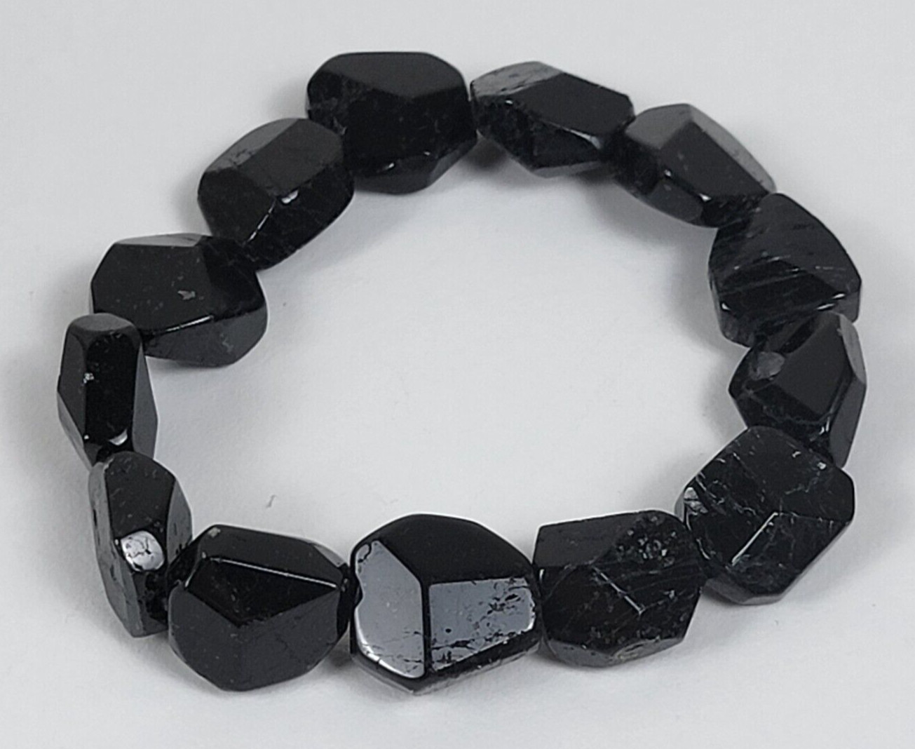 Black Rough Baroque Stone Crystal Stretch Bracelet 6.5″ Sizable Unisex Adults