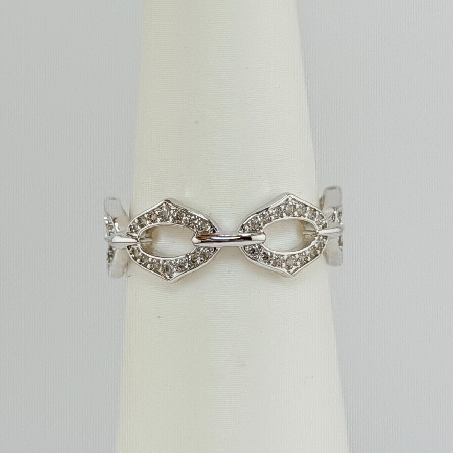 Bomb Party Link Ring Size 8 Clear CZ on Rhodium (No Bag)