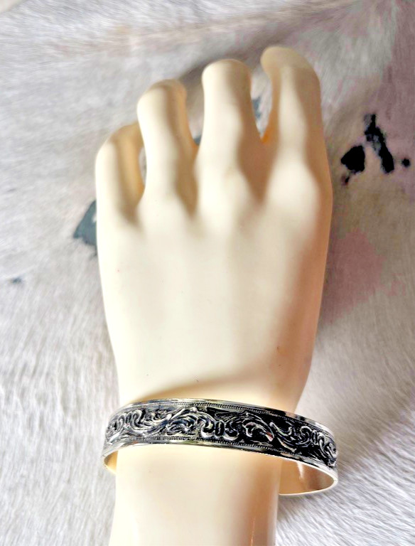 Western Womens Bracelet 6 3/8 x 1/2 in Band Silver Cuff Cowboy Adjustable