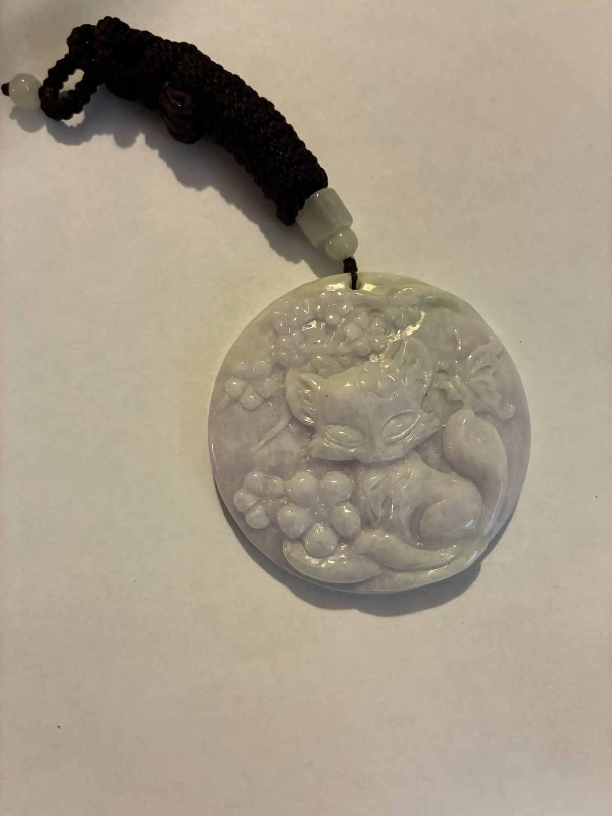 Watercrystal Jade 2” Carved Fox Pendant Medallion Double-Sided with Box