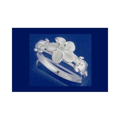 STERLING SILVER 925 HAWAIIAN PLUMERIA FLOWER TURTLE RING SIZE 3 – 13