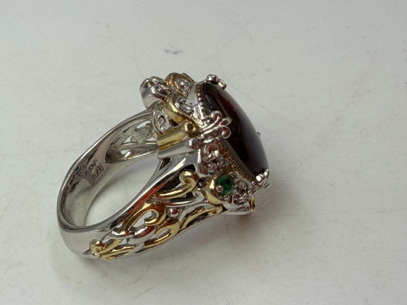 Gems en Vogue Michael Valitutti Ring Ammolite Mixed Metal Statement Size 6