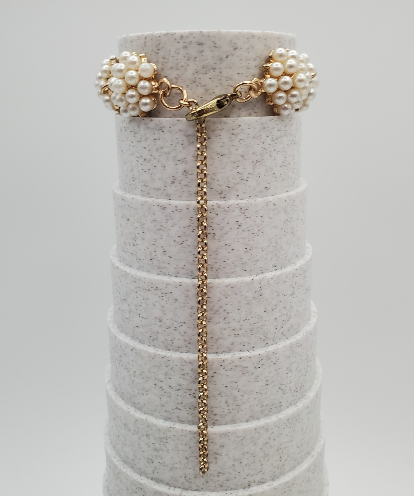 Cluster Faux Pearl Adjustable Bracelet or Anklet 6in to 10in Gold Tone Large