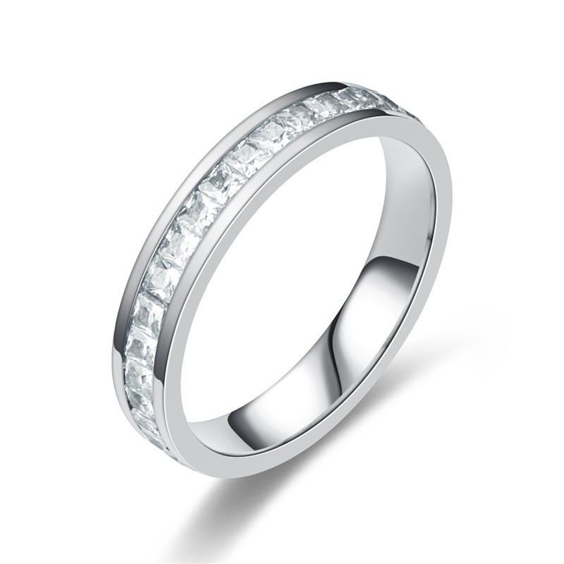 Stainless Steel Eternity Band Ring With Clear Crystal