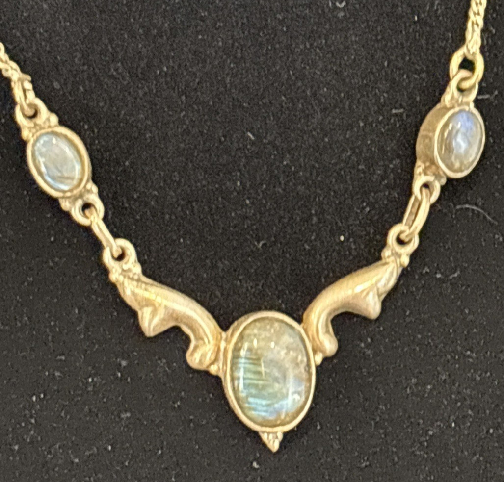 Delicate Labradorite Gemstone 925 Sterling Silver 12″ – 14″ Choker Necklace