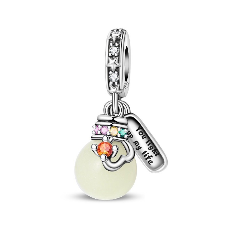 KUNSIR 925 Silver Charm For Bracelet Angel & Starry Moon Night Dangle Pendant