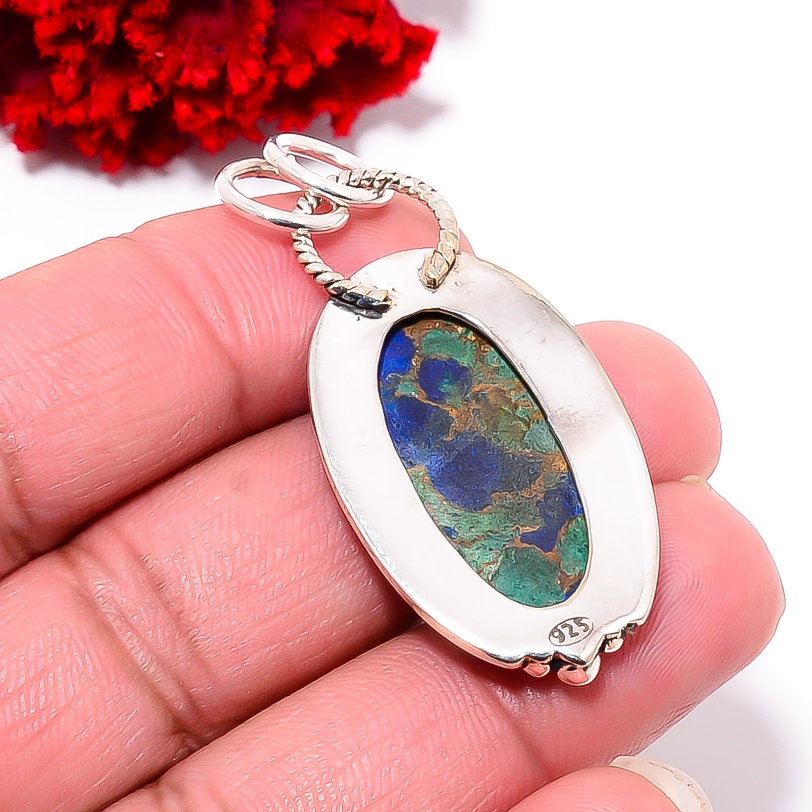 Copper Azurite Chrysocolla Handmade 925 Sterling Silver Pendant 1.79 P99869