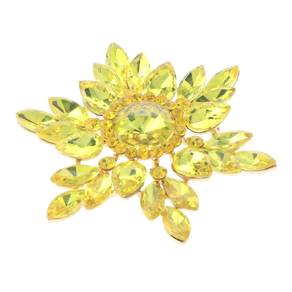 Gold Tone Metal Large Crystal Flower Brooch P1467-YLW