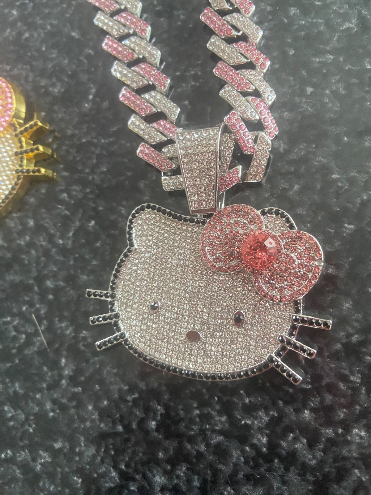 Hello Kitty Iced Out Pendant Chain Necklace Gold/Silver Hip Hop Bling New