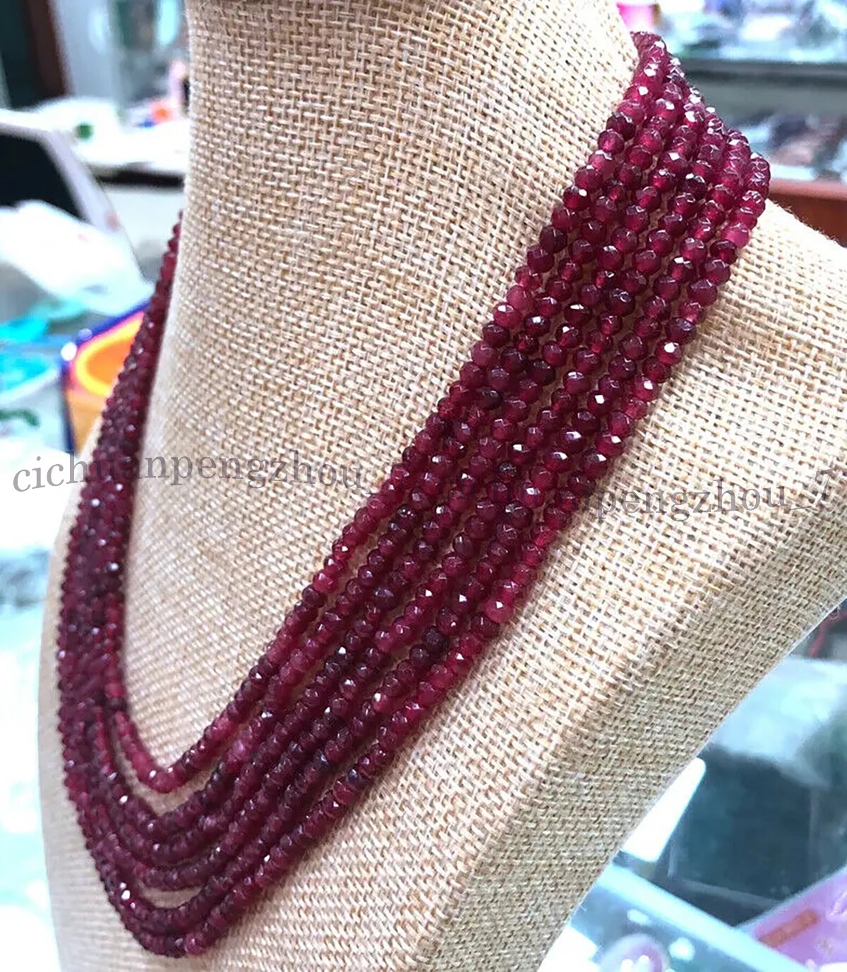 Natural 6 Rows 2x4mm Faceted Red Garnet Rondelle Gemstone Beads Necklace 17-22”