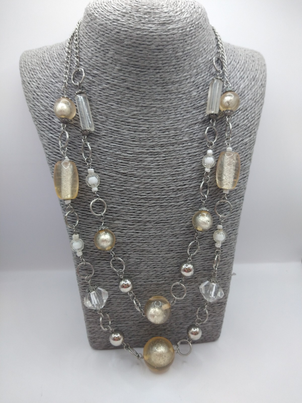 Necklace y2k metal glass silver tone retro Christmas Cottagecore Statement