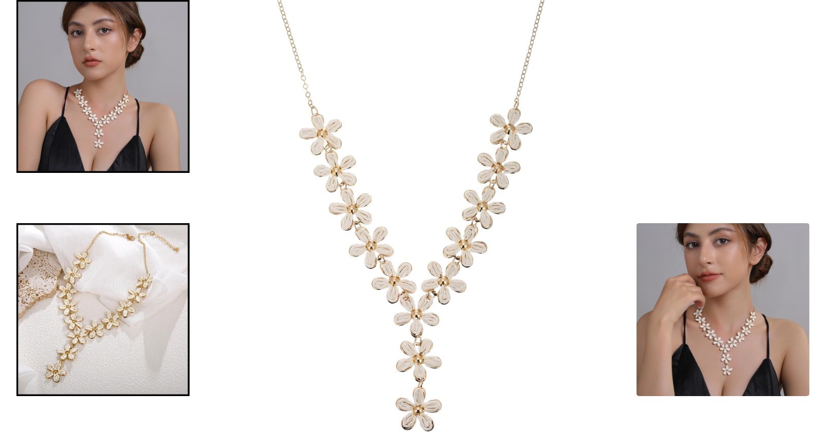 Gold-Tone Y-Shape Raffia Necklace – Cheerful Botanical Jewelry Statement Piece