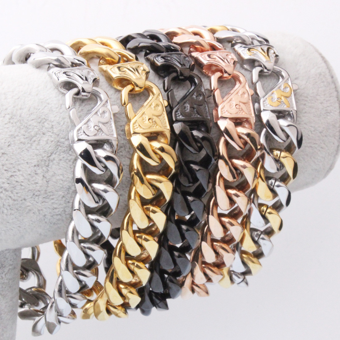 Fashion 13/15mm 316L Stainless Steel Cuban Curb Chain Mens Bracelet Bangle 7-11″